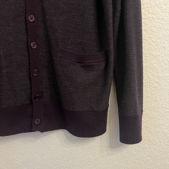 Vertical Design Homme 100% Merino Wool Cardigan Mens Large Purple Stripe Grandpa - Picture 4 of 12